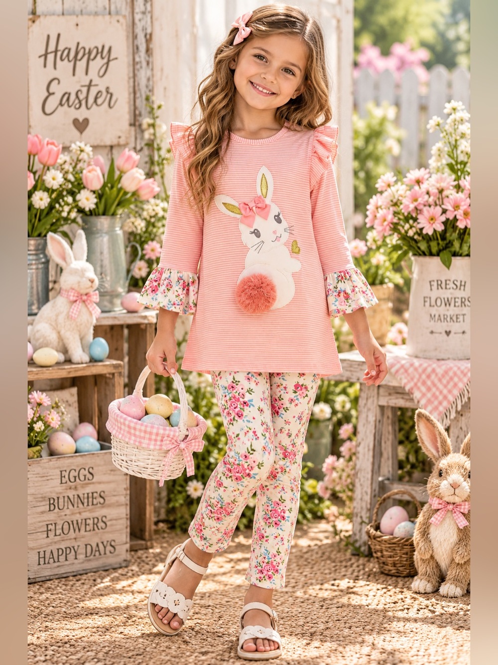Bonnie Jean Girls 5 Easter Bunny Floral 2 Piece Tunic Leggings Set